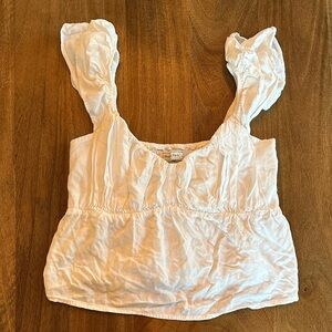 Abercrombie & Fitch White Ruffle-Strap Cropped Top